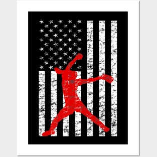 American Flag Girls Softball Player Posters and Art